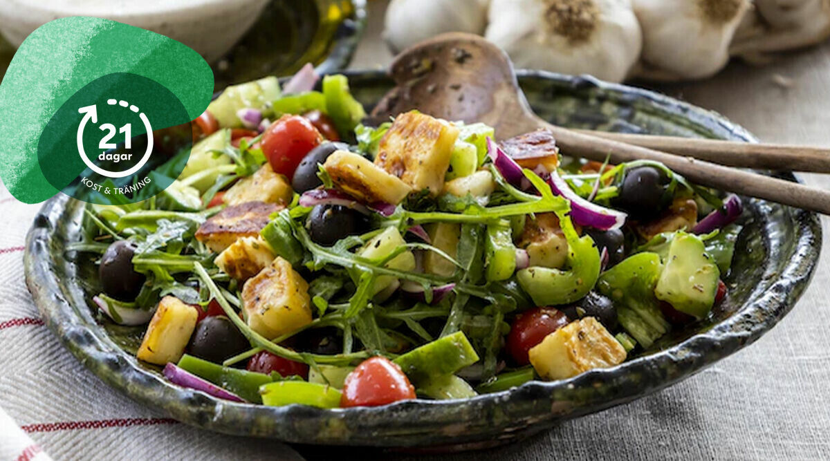 Grekisk sallad med halloumi och tzatziki