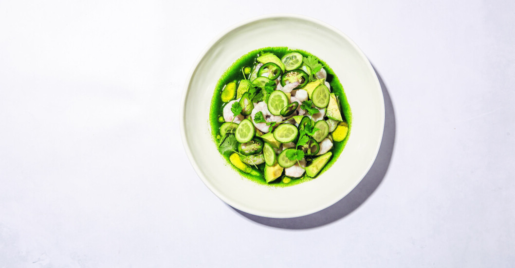 Aguachile med scampi, avokado, gurka & jalapeño