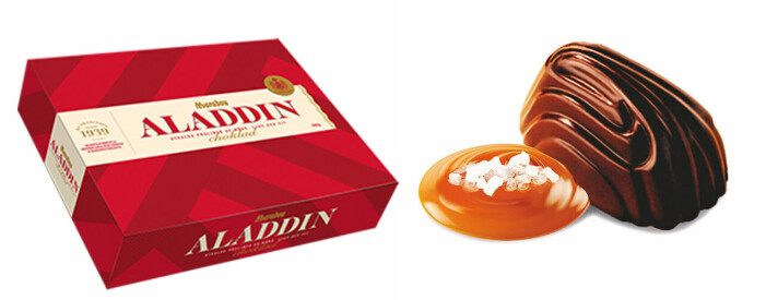 Aladdinasken 2021 och den nya saltkaramellpralinen. Aladdinask 2021 och saltkaramellpralin