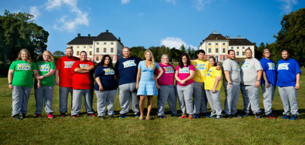 Alla deltagare i ”Biggest loser” 2018 tillsammans med programledaren Anna Brolin. Bild: Daniel Ohlsson/TV4