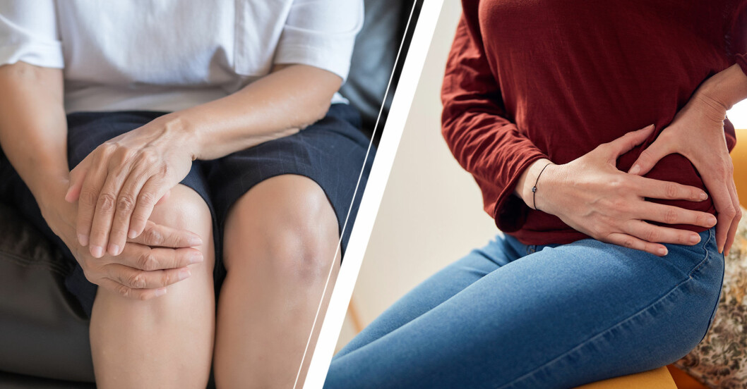 Kvinna med artros i knä och kvinna med artros i höft.