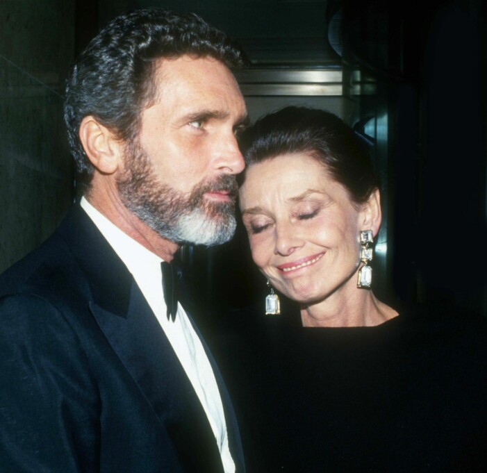 Audrey Hepburn och kärleken Robert Wolders år 1990. Paret fick inga gemensamma barn. Audrey Hepburn och Robert Wolders