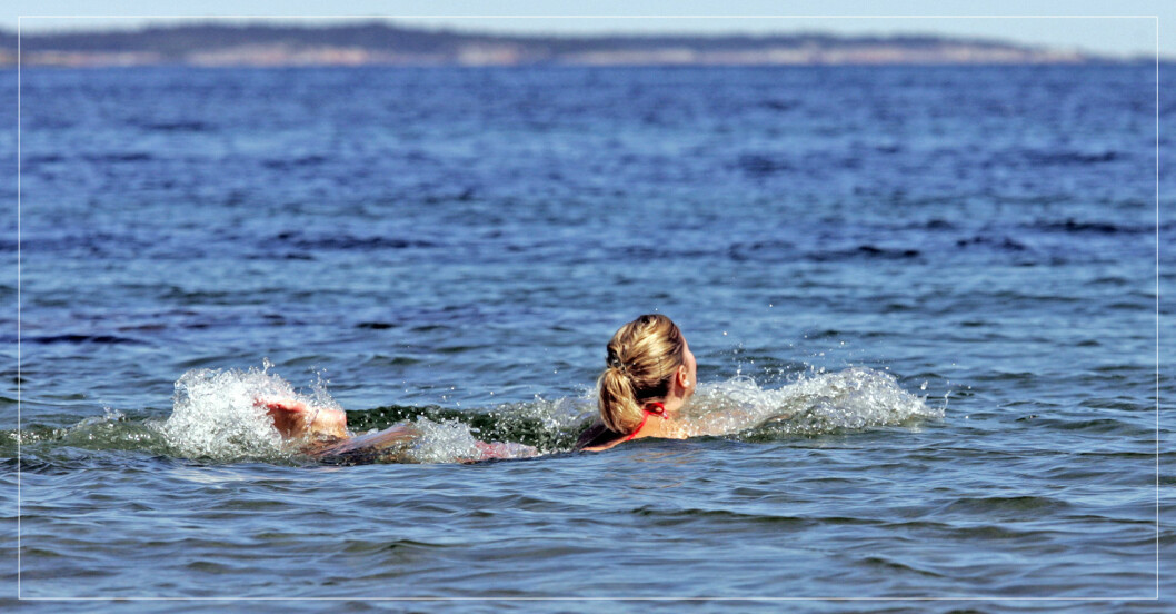 Kvinna som simmar i havet.