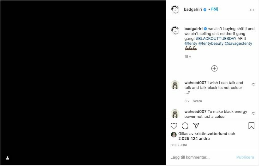 Black out tuesday på Instagram