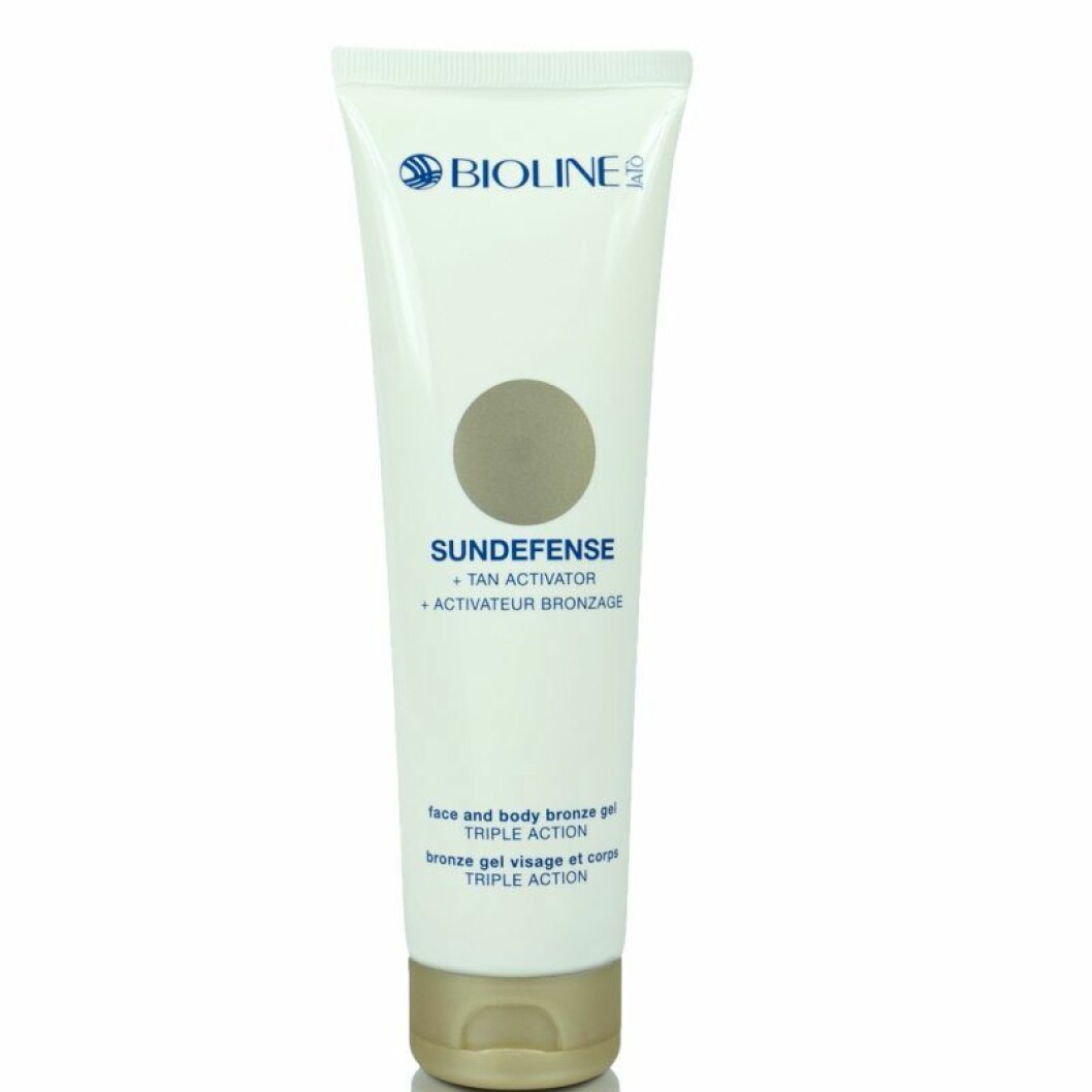 Sundefense tan activator, Bioline. <a href="https://track.adtraction.com/t/t?a=1117786221&as=1213658115&t=2&tk=1&epi=boostabrann&url=https://www.lyko.se/bioline/bioline-tan-activator-face-and-body-150m" target="_blank" rel="noopener">Här kan du köpa den</a>. Bioline tan
