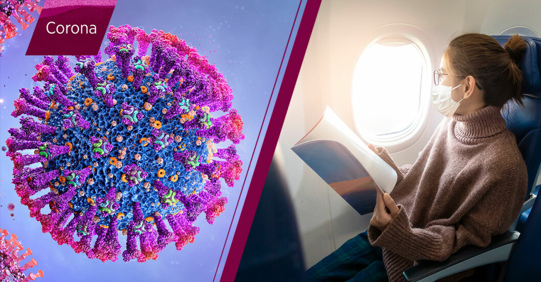 Deltavarianten av coronaviruset och en ung kvinna som reser via flygplan.