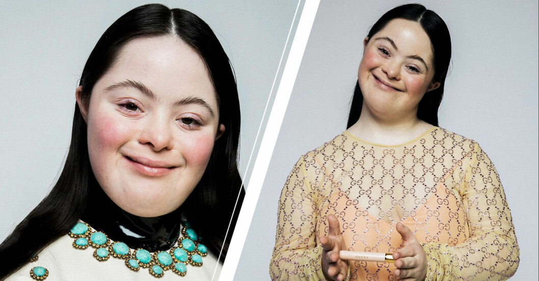 Gucci-modell med Downs syndrom.