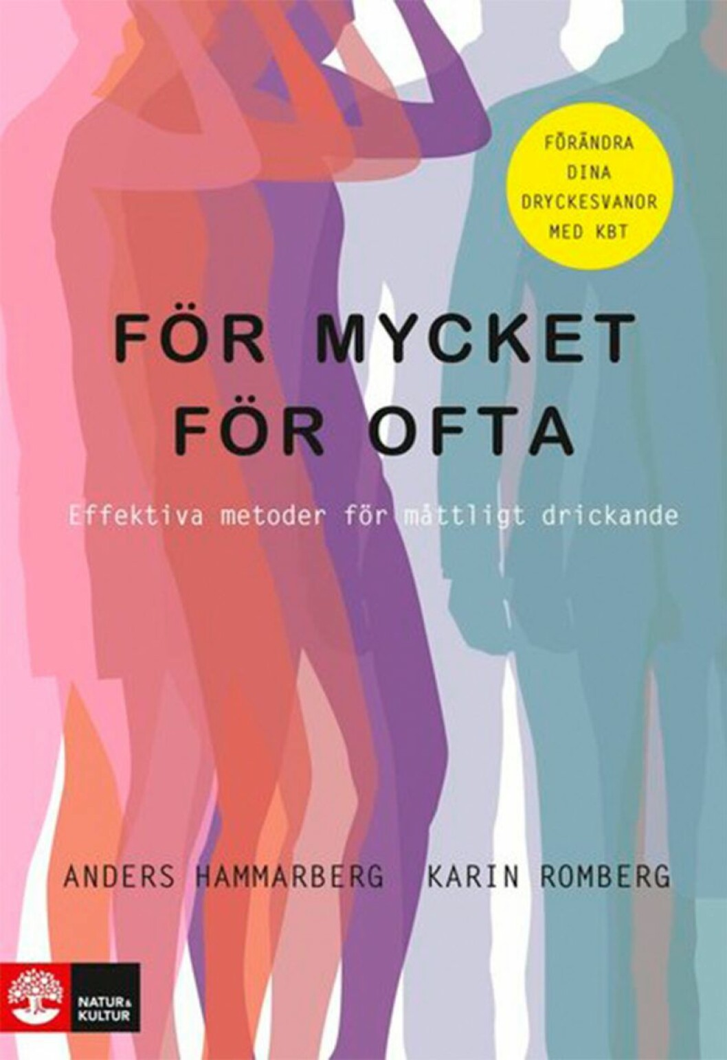Experternas råd hur du ser över dina alkoholvanor. Bokomslag till För mycket för ofta, tecknade kvinnor och män.