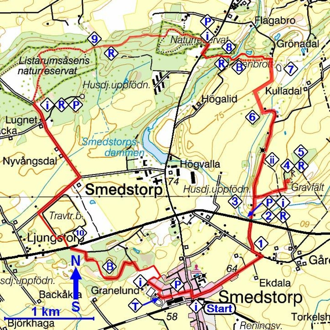 Rundtur med start i Smedstorp. <a href="https://smedstorp.se/images/huvud-meny/Gardlosaleden/Om-leden/karta-ny-scannad.jpg" target="_blank" rel="noopener">Se större karta här.</a> Gårdlösaleden
