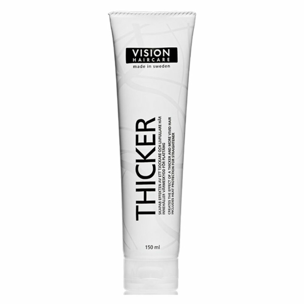 Värmeskydd från Vision haircare, 179 kronor. <a href="https://track.adtraction.com/t/t?a=1117786221&as=1213658115&t=2&tk=1&epi=langre-har&url=https://www.lyko.se/harvard/styling/varmeskydd/vision-thicker-150ml" target="_blank" rel="noopener">Här kan du köpa den</a>. Värmeskydd för håret från vision