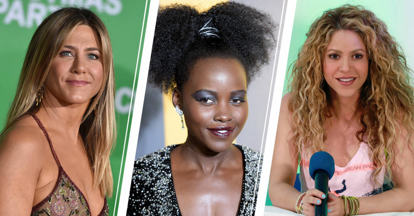 Jenniefer Aniston, Lupita Nyongo och Shakira – tre olika hårtyper.