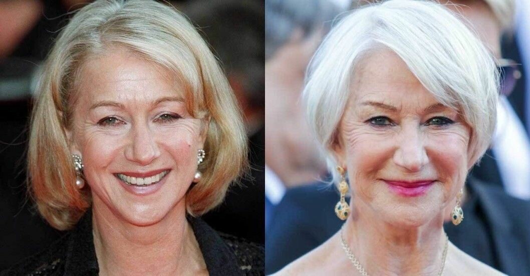 Helen Mirren med färgat och grått hår