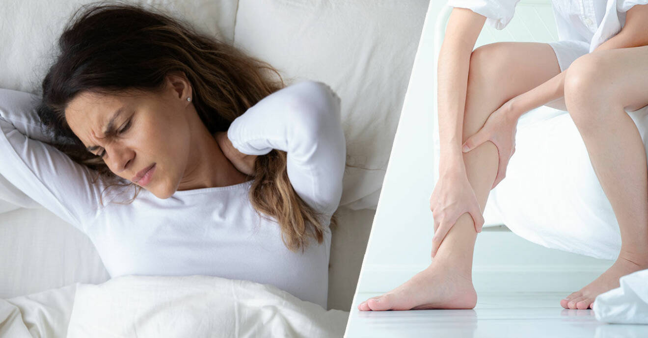 Kvinna har ont i ben och armar på grund av sjukdomen Restless legs.