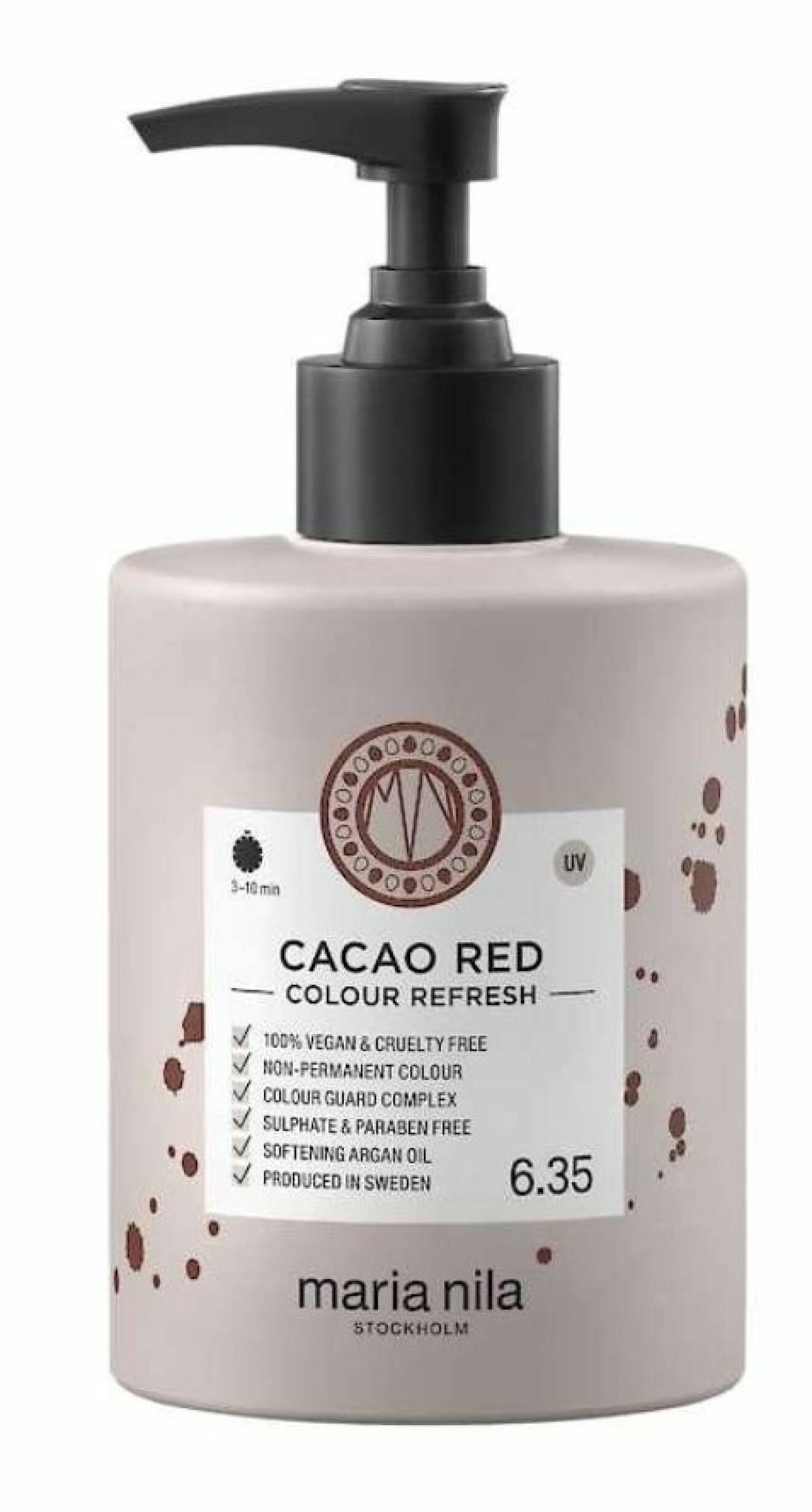 Inpackning med pigment kan användas för att förstärka redan färgat hår eller för att få en ny, tillfällig hårfärg. Nyansen heter Cacao Red och kommer från Maria Nila, 249 kr.