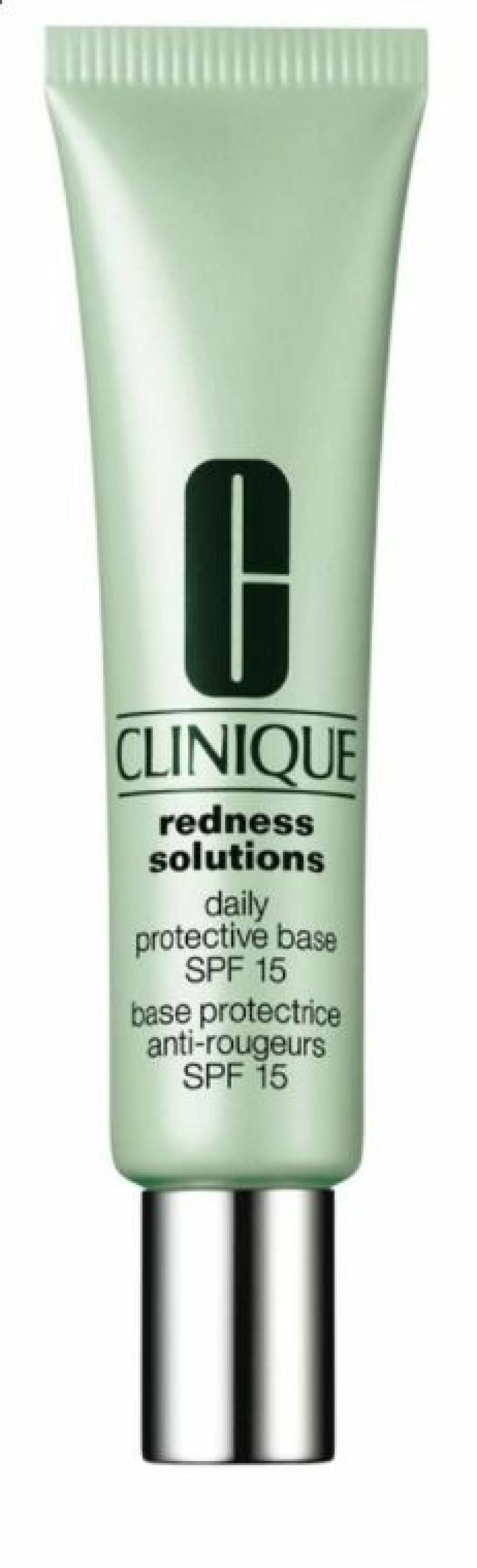 För dig som har rosacea: Cliniques Redness Solution är en oljefri primer med SPF samt gröna pigment som balanserar hudens röda toner. Innehåller lugnande probiotika.