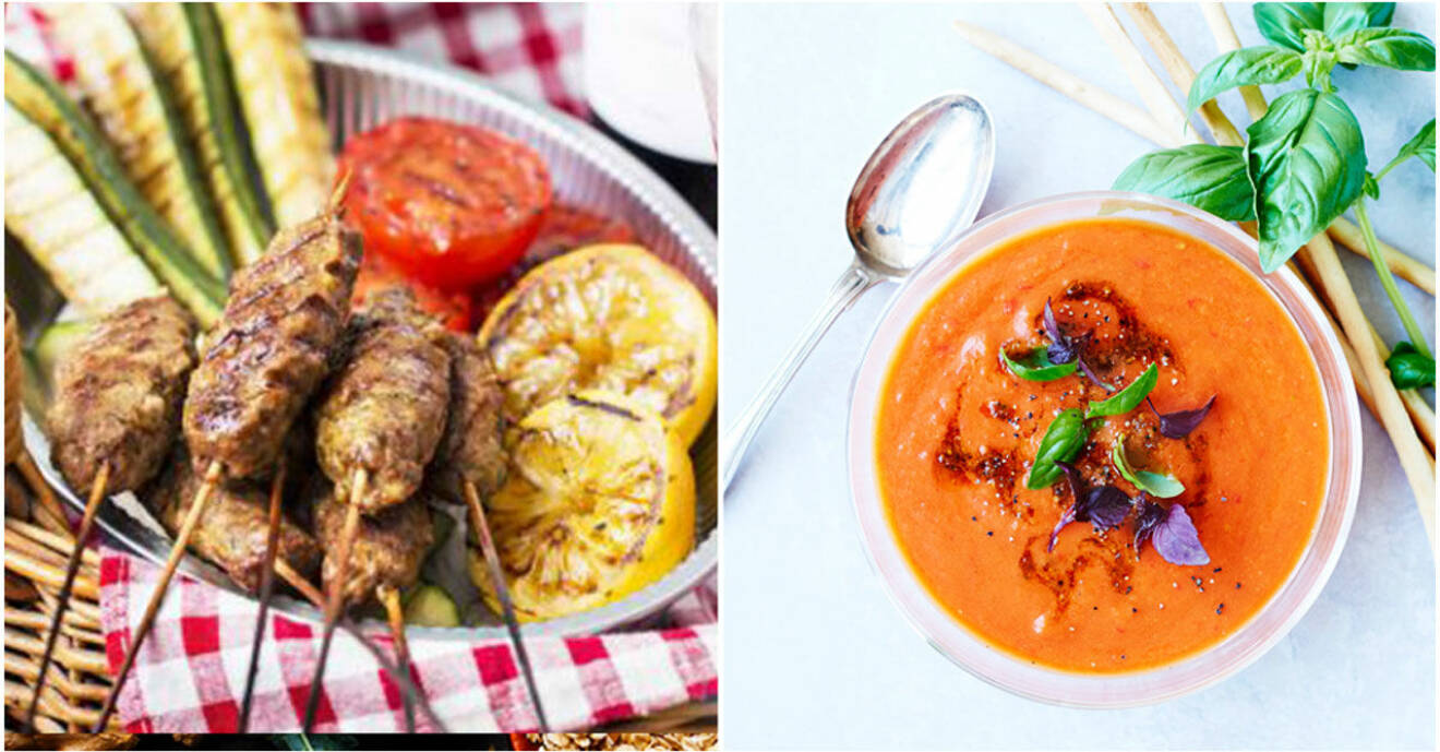 Shish kebab och tomat- och paprikasoppa