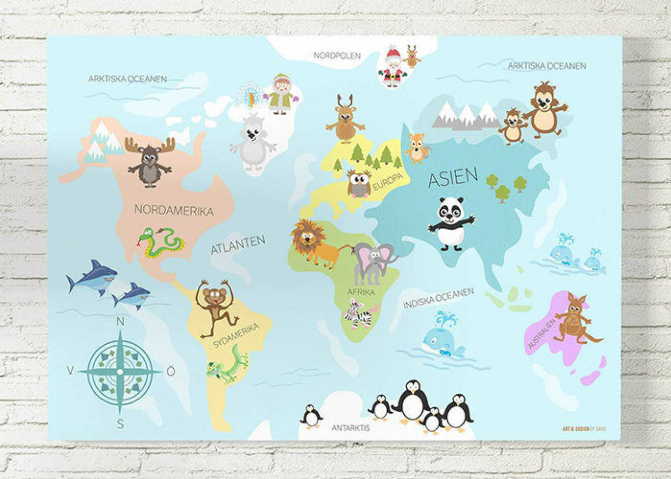 Världskarta till barnrummet från Art & design by Sara