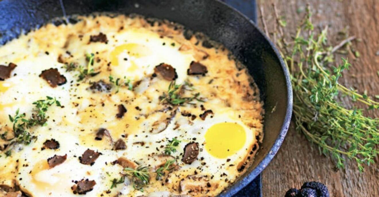 Tröstrik comfort food: Bakat ägg med svamp och tryffel