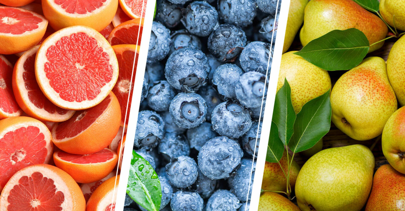 Grapefrukt, blåbär och päron har lite kalorier.