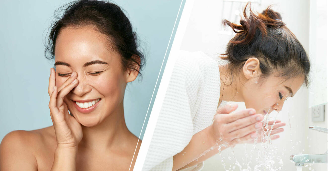 kvinna tvättar ansiktet med tvål, som får huden att åldras i förtid