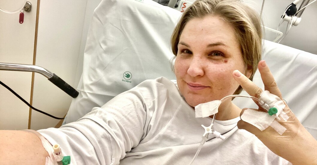 Hulda efter operationen. Foto: Privat