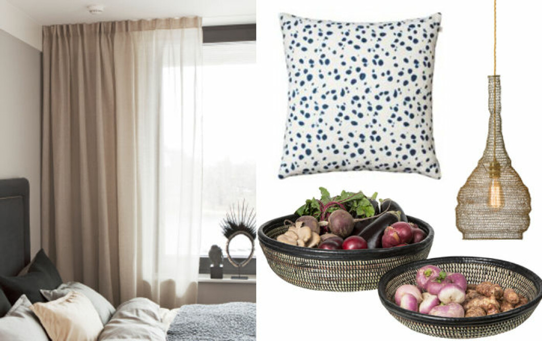 Gardiner som släpper in ljus, <a href="https://www.himla.se/">Himla,</a> färgprickad kudde, <a href="http://www.chhatwal-jonsson.se/">Chhatwal & Jonsson</a>, handflätade fat, <a href="https://www.granit.com/">Granit, </a>oregelbunden lampa, <a href="http://www.wattveke.se/">Watt & Veke.</a> Gardiner som släpper in ljus, Himla, färgprickad kudde, Chhatwal & Jonsson, handflätade fat, Granit, oregelbunden lampa, Watt & Veke.