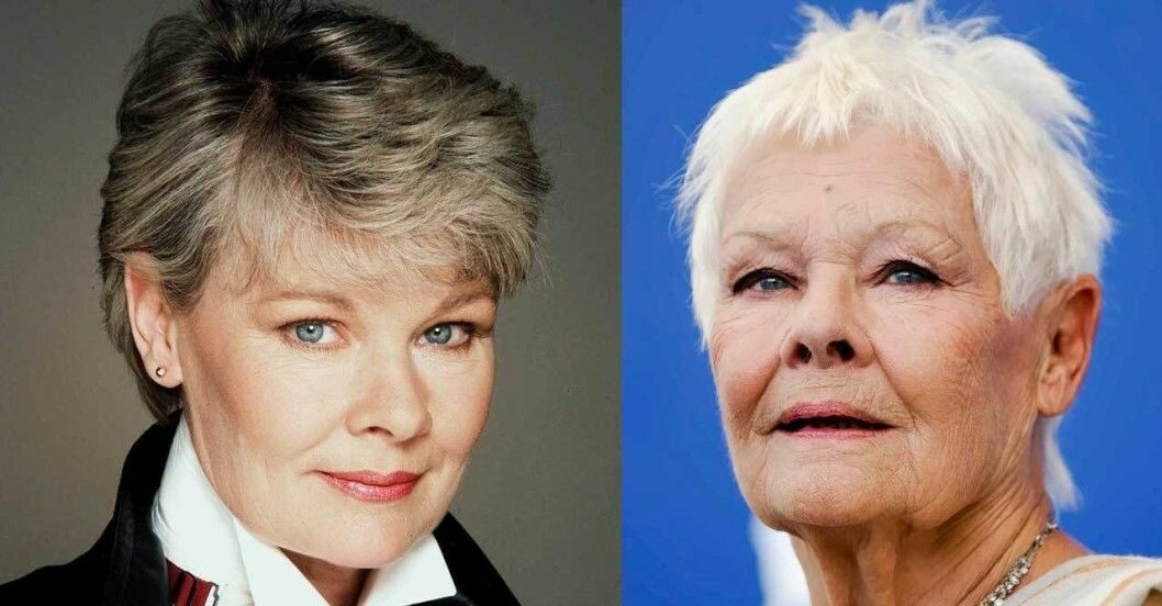 Judi Dench med färgat och grått hår