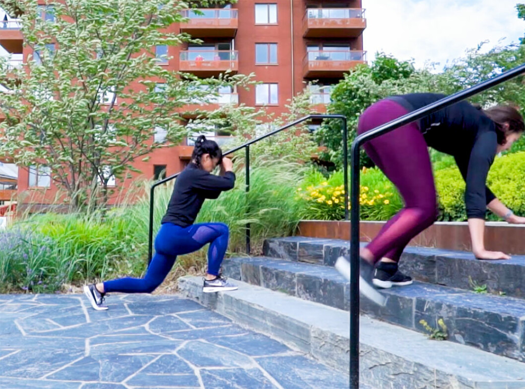 Jumping lunges och björngång – HIIT-pass i trappa