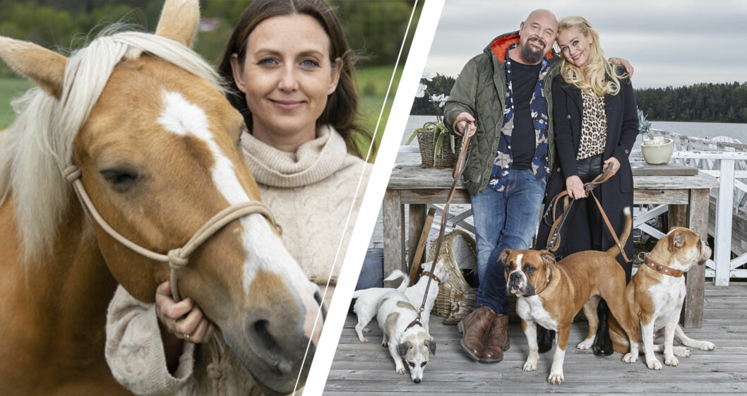 Sanna Lundell med häst och Anders Bagge med sina hundar.