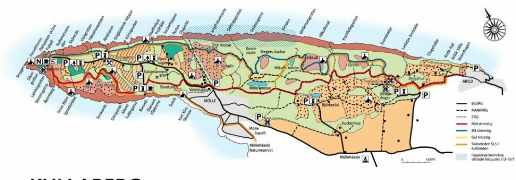Kullaberg. <a href="http://www.kullabergsnatur.se/SiteCollectionDocuments/naturum%20Kullaberg/Kullabergsfoldern%20Sv-2014.pdf" target="_blank" rel="noopener">Se en större karta här.</a> Kulla berg