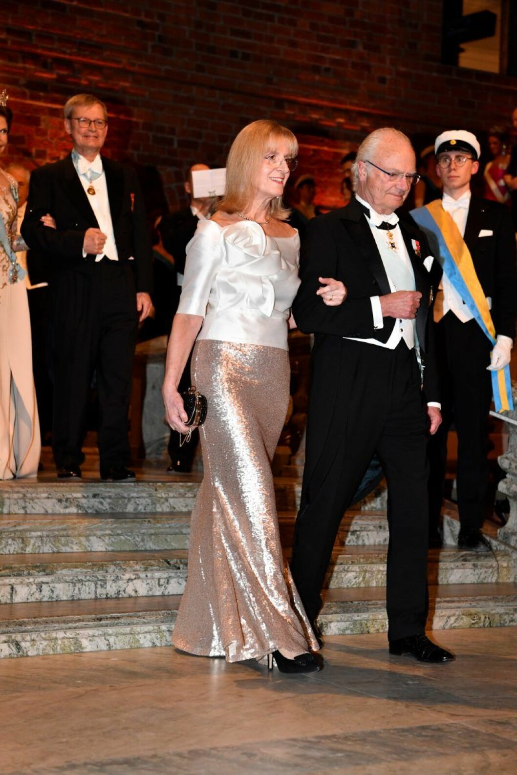 Kung Carl Gustaf och Evi Heldin. Kung Carl Gustaf och Evi Heldin på Nobel 2019