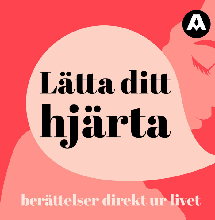Det första avsnittet av Lätta ditt hjärta släpps den 24 augusti. Loggan till podcasten Lätta ditt hjärta. En illustrerad bild av en kvinna i profil. I en ljusrosa pratbubbla står podcastens namn i svarta bokstäver. Längst ner i bild står ”berättelser ur verkligheten”. I det övre högra hörnet syns Aller medias logga.