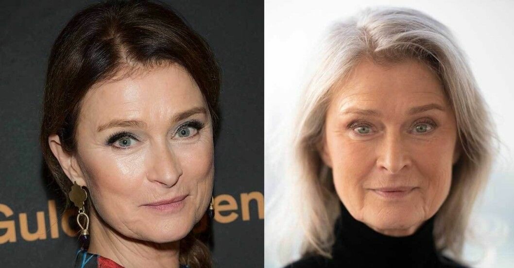 Lena Endre med färgat och grått hår
