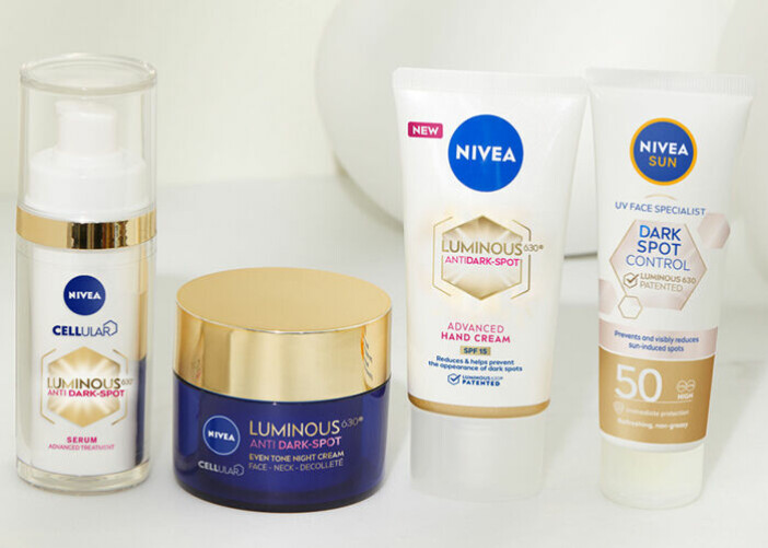 NIVEA LUMINOUS630-serien återfuktar huden, skyddar mot solen och ljusar upp pigmentfläckar. linjen