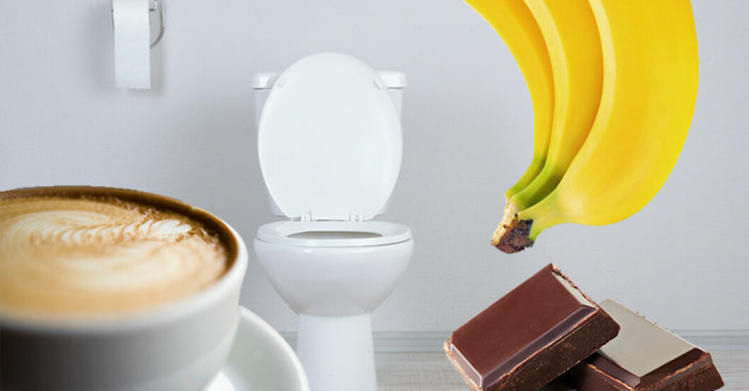 Kaffe, toalett, banananer och choklad