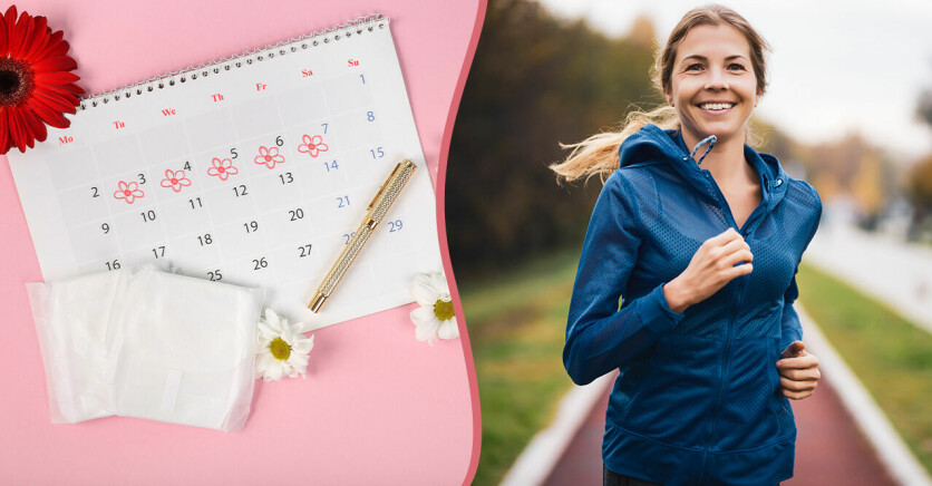 Kalender som visar ägglossning, kvinna som joggar