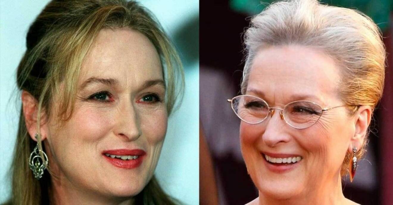 Meryl Streep med färgat och grått hår
