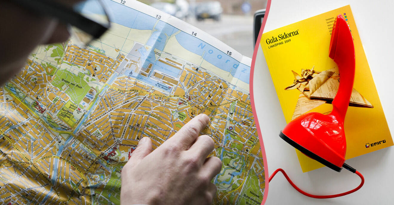 Vik-karta i bil och en gula sidorna telefonkatalog