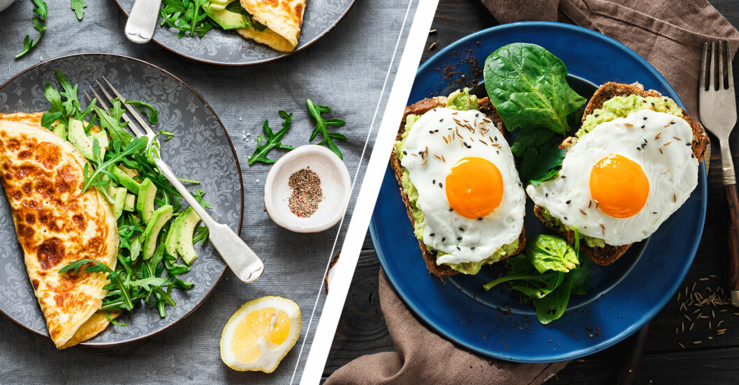 Omelett med avokado och ruccula eller fullkornsbröd med avokado och stekt ägg – fyra frukostar enligt medelhavskost.