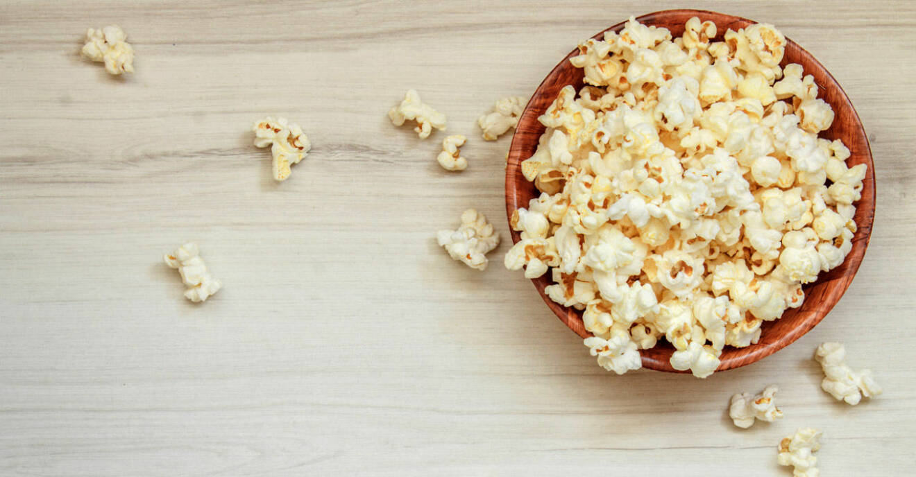 Popcorn innehåller gott om fibrer och antioxidanten polyfenol.