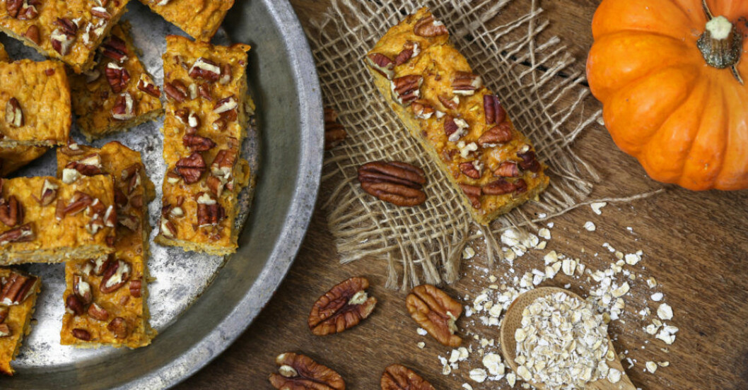 Goda bars med pumpapuré och nötter.