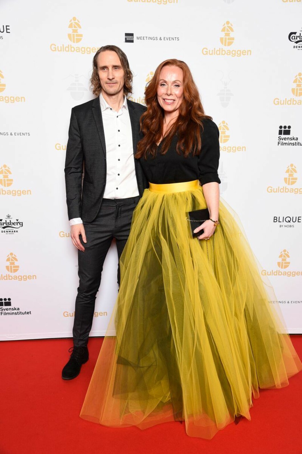 Rachel Mohlin och Håkan Messing på röda mattan på Guldbaggegalan 2020