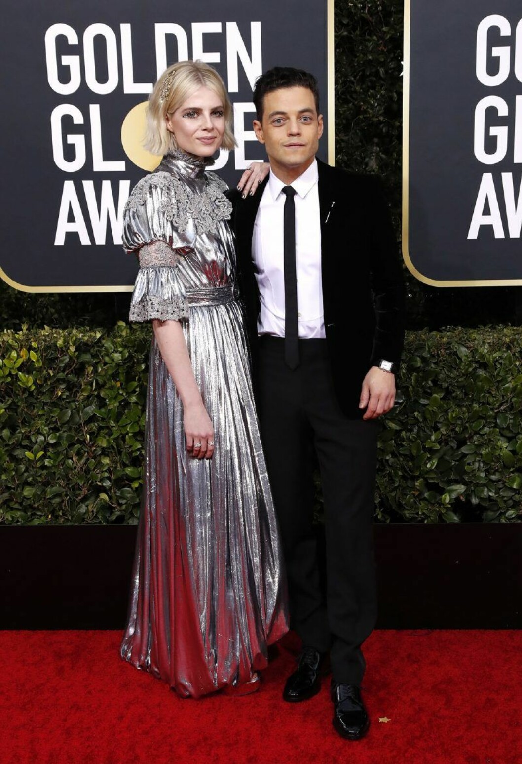 Lucy Boynton och Rami Malek på Golden Globes.