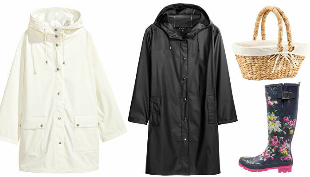 Vit regnjacka 599 kr, <a href="http://www.hm.com/se/product/48312?article=48312-A&cm_vc=SEARCH">H&M, </a>svart regnkappa 599 kr, <a href="http://www.kappahl.com/sv-SE/kappahl/woman/alla-damplagg/385567/">KappAhl, </a>gummistövlar 599 kr, <a href="https://www.zalando.se/tom-joule-gummistoevlar-french-navy-4jo11m00q-k12.html">Tom Joule/Zalando </a>och svampkorg 119 kr, <a href="http://www.biltema.se/sv/Hem/Forvaring/Korgar/Svampkorg-2000034675/">Biltema.</a> Vit regnjacka 599 kr, H&M, svart regnkappa 599 kr, KappAhl, gummistövlar 599 kr, Tom Joule/Zalando och svampkorg 119 kr, Biltema.