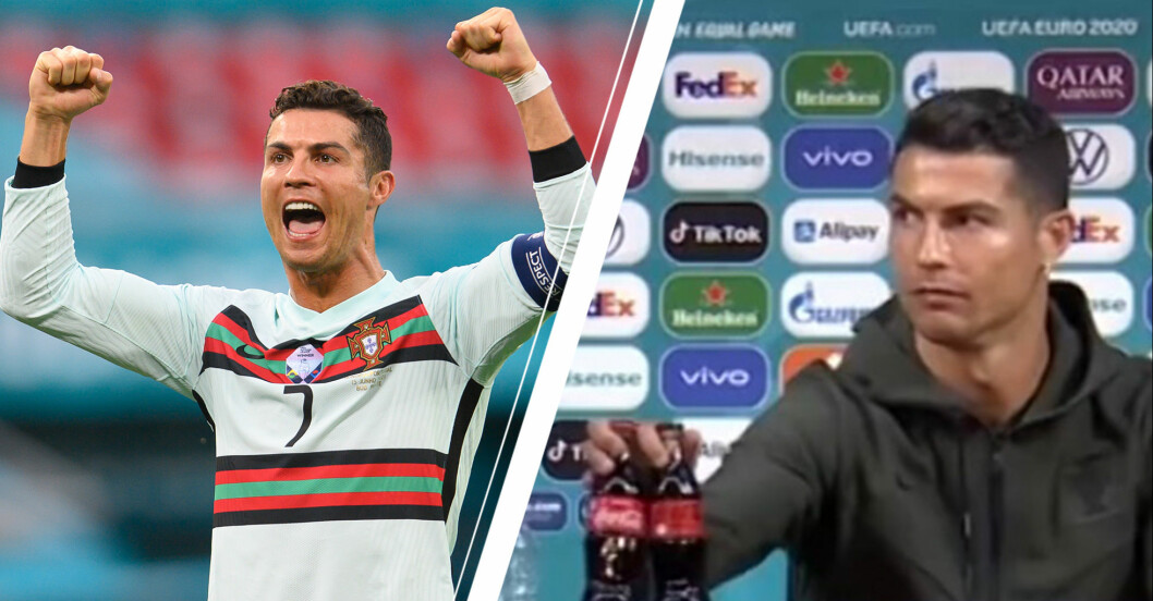 Vänster: Ronaldo på match. Höger: Ronaldo på presskonferensen.