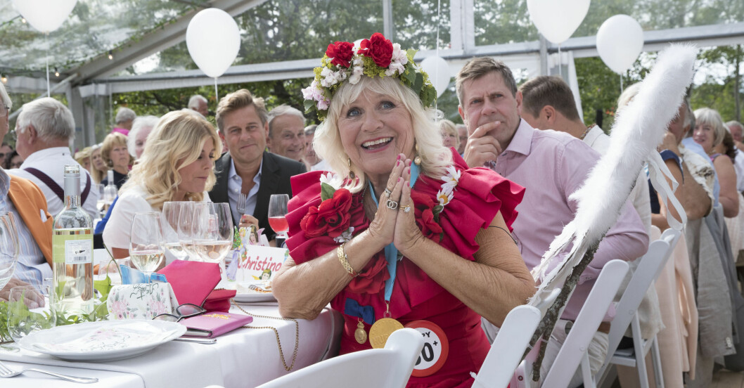 Christina Schollin, Peter Wahlgren, Pernilla Wahlgren, Niclas Wahlgren under Christina Schollins 80-årsfest 2018.