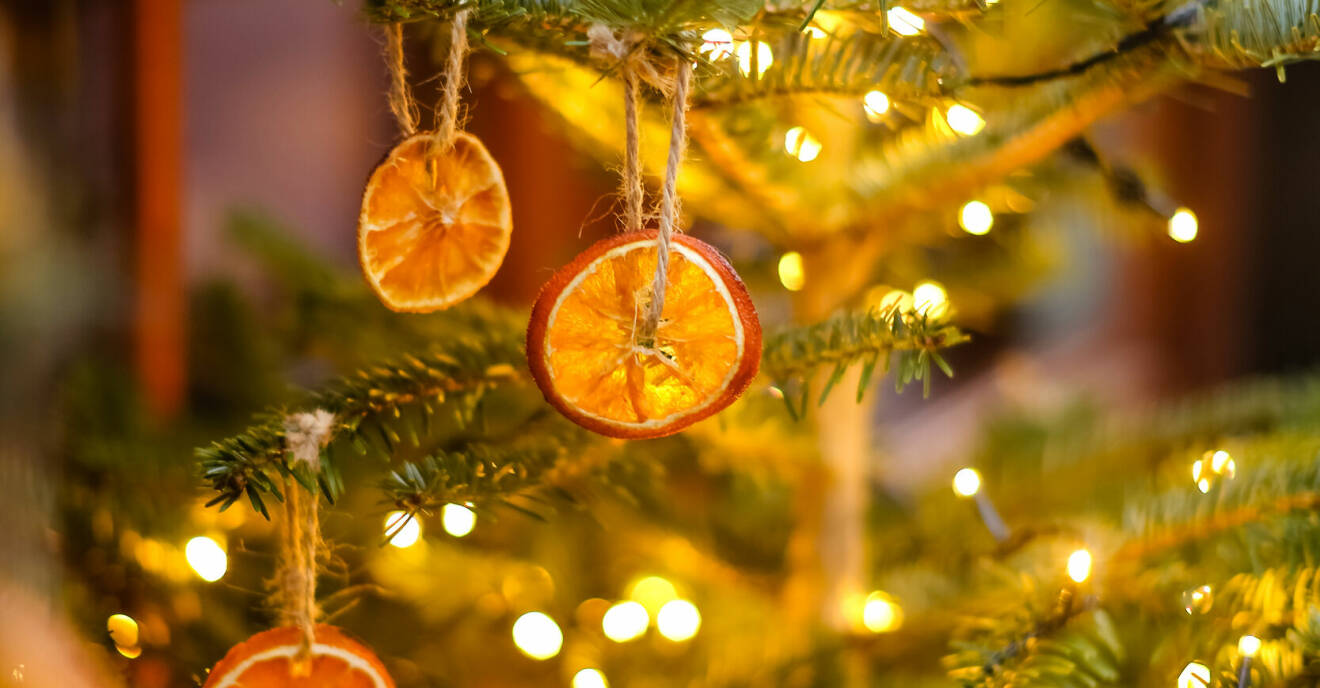 Julgranspynt i form av torkade apelsinskivor