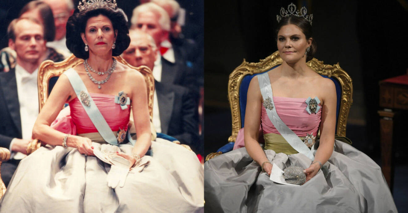 Drottning Silvia och kronprinsessan Victoria i samma klänning