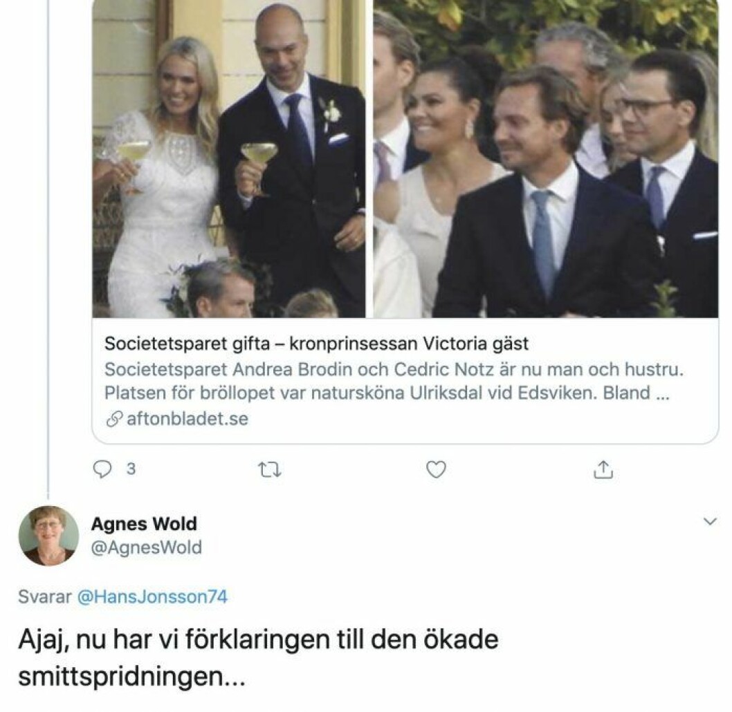 Agnes Wold delade ut ett litet tjuvnyp på Twitter. Agnes Wold delade ut ett litet tjuvnyp på Twitter.