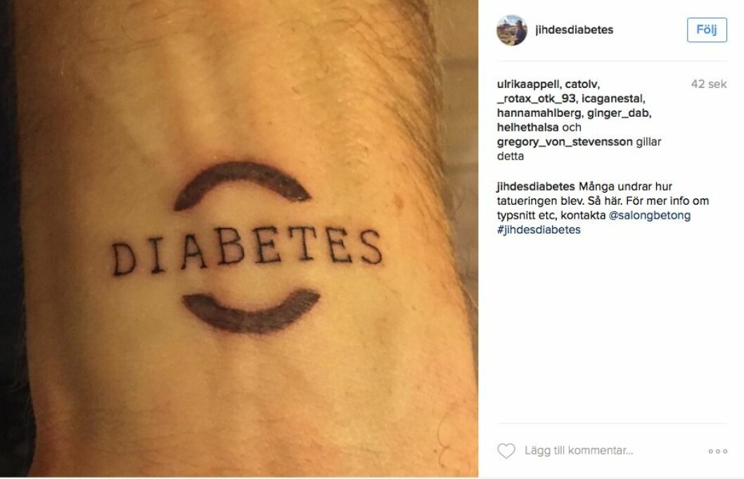 Bild på tatueringen från Peter Jihdes Instagram-konto ”Jihdes diabetes”. Peter Jihde tatuering
